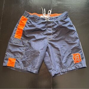 Detroit Tigers Large Navy and Orange Athletic Shorts Carbo Swim Suit Baseball